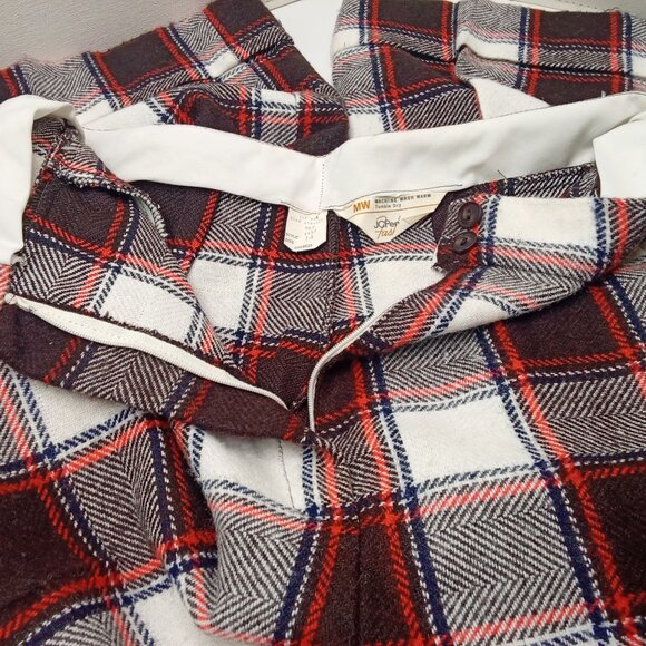 Vintage 60s-70s JC Penney Fashions Plaid Pants WideLeg Cuff Highrise Pocket (14) - Picture 9 of 11